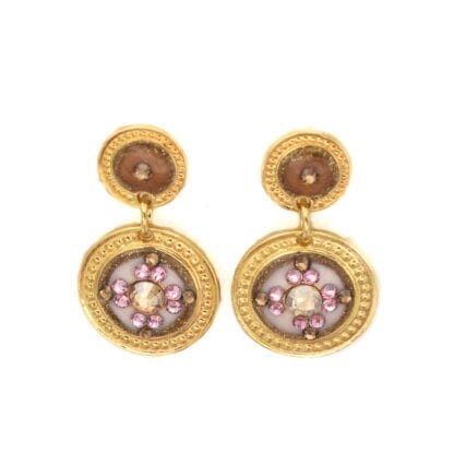 Gas Bijoux Earrings Sequin Gold Pink Brown - Bijoux L'Inedit