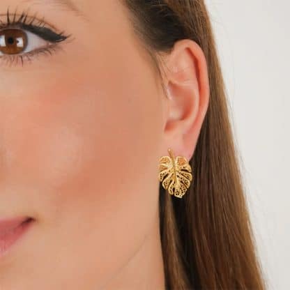 Boucles-d'Oreilles-pour-Femme-Monstera-Dorées-Portugal-Jewels-Bijoux-L'Inédit